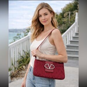 Vintage Valentino Garavani Red Satin V Logo Shoulder Bag Clutch